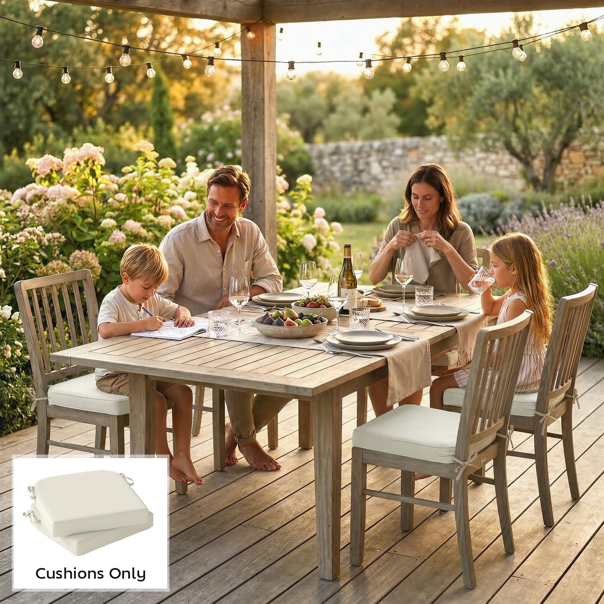 Outsunny Outdoor Chair Seat Cushions Set of 2, Garden Chair Cushions with 7cm Thick Foam & Ties, Cream White 