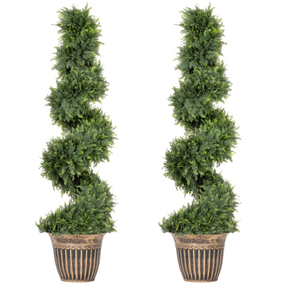 HOMCOM Set of 2 Artificial Plants, Topiary Spiral Cypressd Trees with Pot, for Home Indoor Outdoor Decor, 120cm 