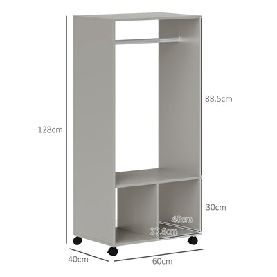 HOMCOM Open Wardrobe for Bedroom, Small Wardrobe on Wheels with Clothes Rail, Storage Shelves, Mobile Garment Rack for Clothes Storage, Cloakroom, Hallway, Grey 