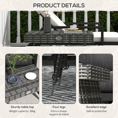 Outsunny Foldable Outdoor Coffee Table, Steel Frame Rattan Side Table, Coffee Table Side Table for Garden, Mixed Grey 