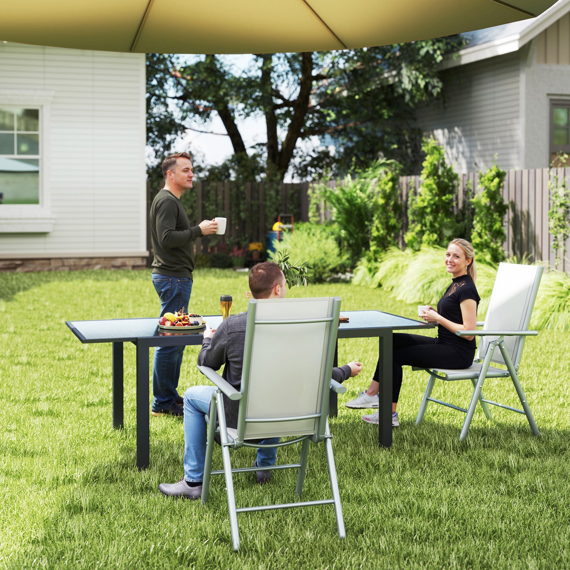 Outsunny Set of Two Aluminium Folding Chairs  - Light Grey