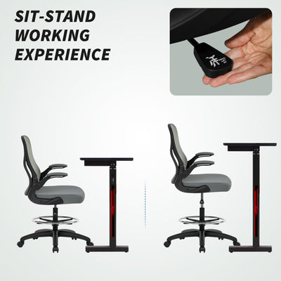 Vinsetto Drafting Chair, Ergonomic Tall Office Chair with Flip-up Armrests, Mesh Back, Lumbar Support, Adjustable Height and Foot Ring, Swivel Wheels, for Standing Desk, Charcoal Grey 