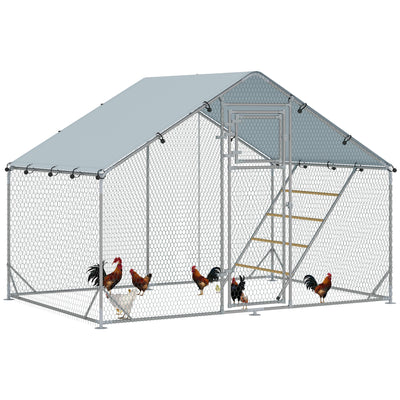 PawHut Walk in Chicken Run w/ Cover, Feeding Door, Hanging Feeder, Perch, for 6-8 Poultry 