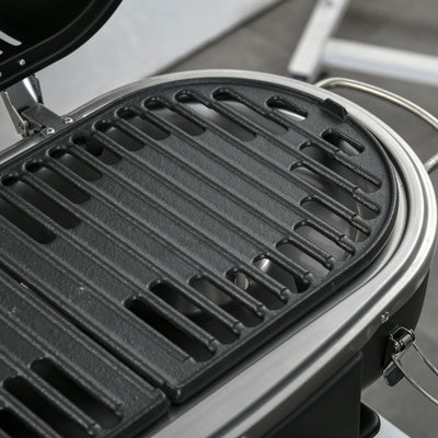 Outsunny Foldable Gas BBQ Grill 2 Burner Table Top Barbecue with Lid Piezo Ignition Thermometer for Camping Picnic Cooking, Aluminium Alloy 