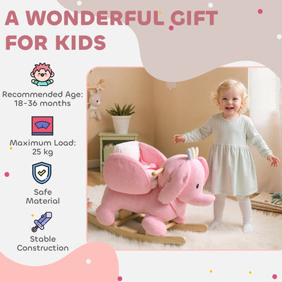 AIYAPLAY Kids Rocking Horse, Baby Ride on Elephant Rocker with Safety Belt and Sound for Toddlers 18 to 36 Months, Pink 