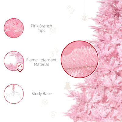 HOMCOM 6FT Artificial Christmas Tree Holiday Xmas Holiday Tree Decoration with Automatic Open for Home Party, Pink 
