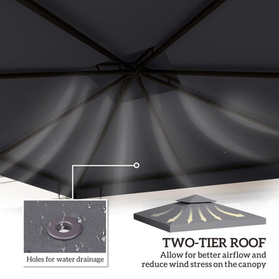 Outsunny 3(m) Gazebo Top Cover Double Tier Canopy Replacement Pavilion Roof Deep Grey 