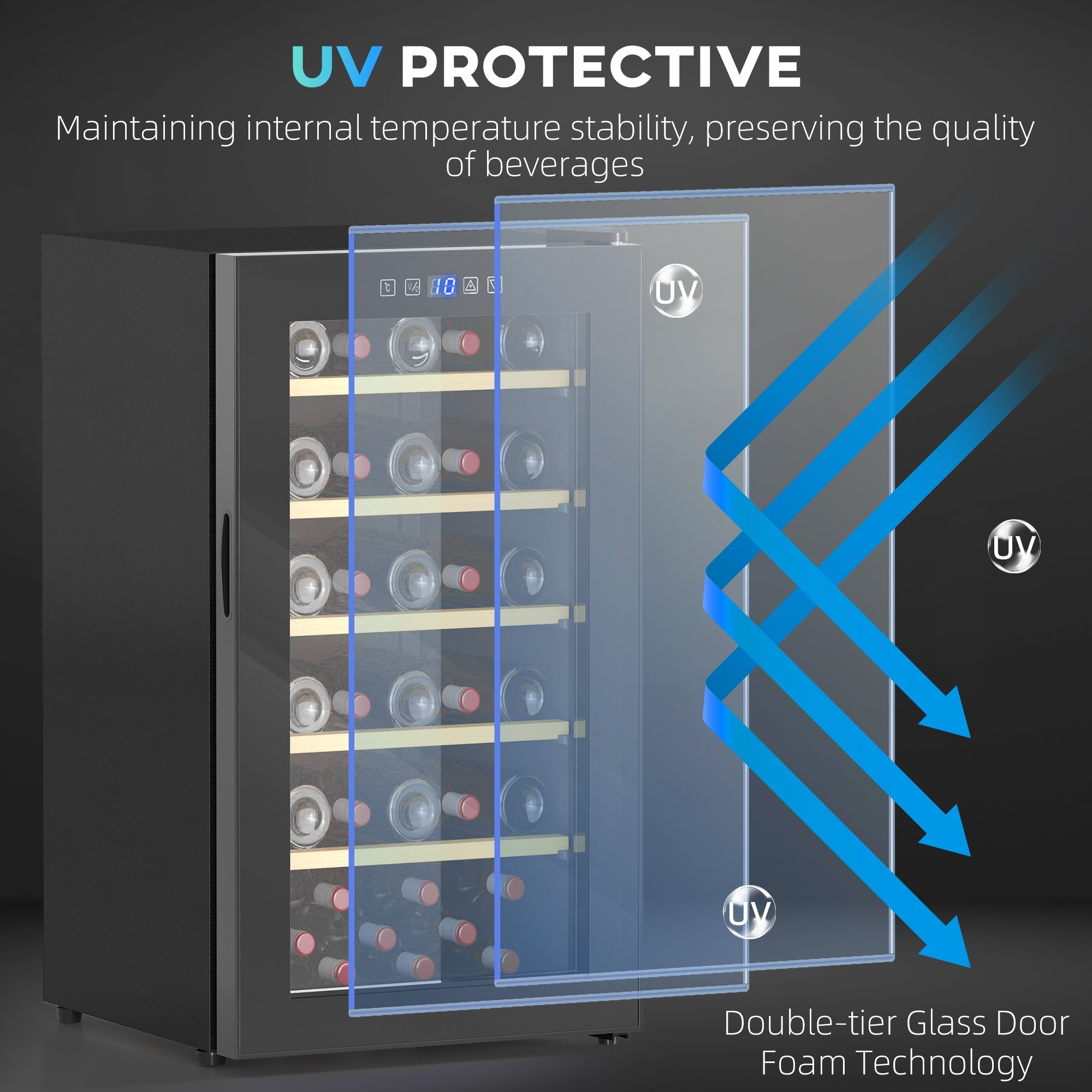 HOMCOM 41 Bottle Wine Fridge, 91 Litre Capacity, 45cm Wine Cooler Fridge with Glass Door, LED Light, Digital Touch Screen, Temperature Control, Freestanding Wine Refrigerator, Black 