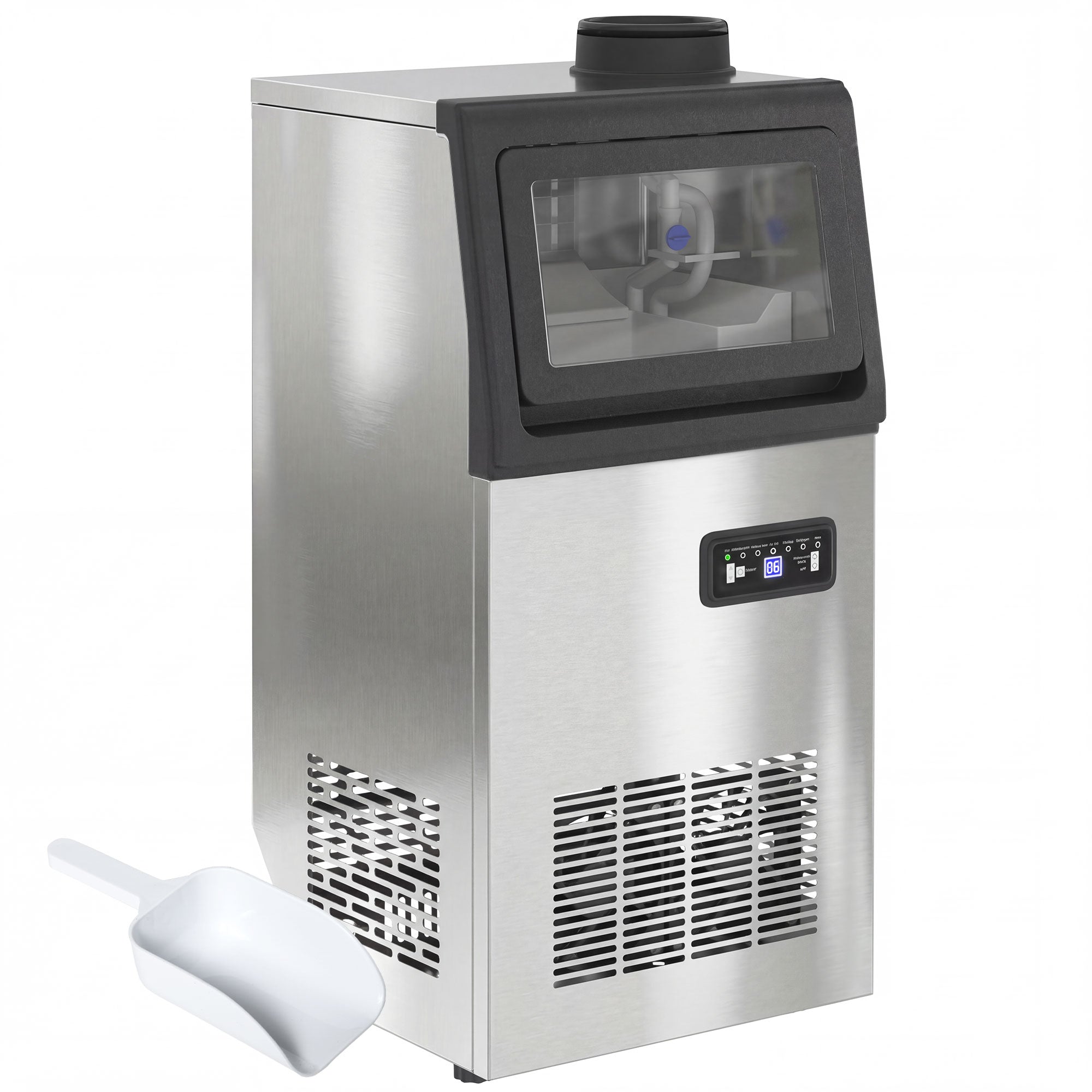 HOMCOM Commercial Ice Maker Machine, 45kg/24H Stainless Steel Under Counter or Freestanding Ice Machine, Silver 