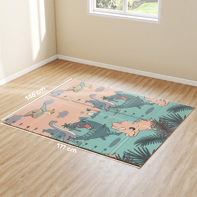 AIYAPLAY Dinosaur-Themed Baby Plat Mat Double Sided, Foldable, Water-Resistant for Outdoor/Indoor, 177 x 146 x 1.5cm 