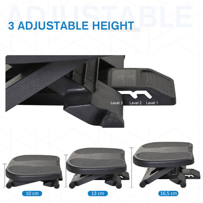 HOMCOM 0-30° Three-Height Under-Desk Support Footrest - Black 
