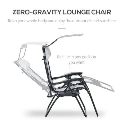 Outsunny Zero Gravity Lounger Chair, Folding Reclining Patio Chair with Shade Cover, Padded Seat, Cup Holder, Soft Cushion and Headrest for Poolside, Camping, Grey 