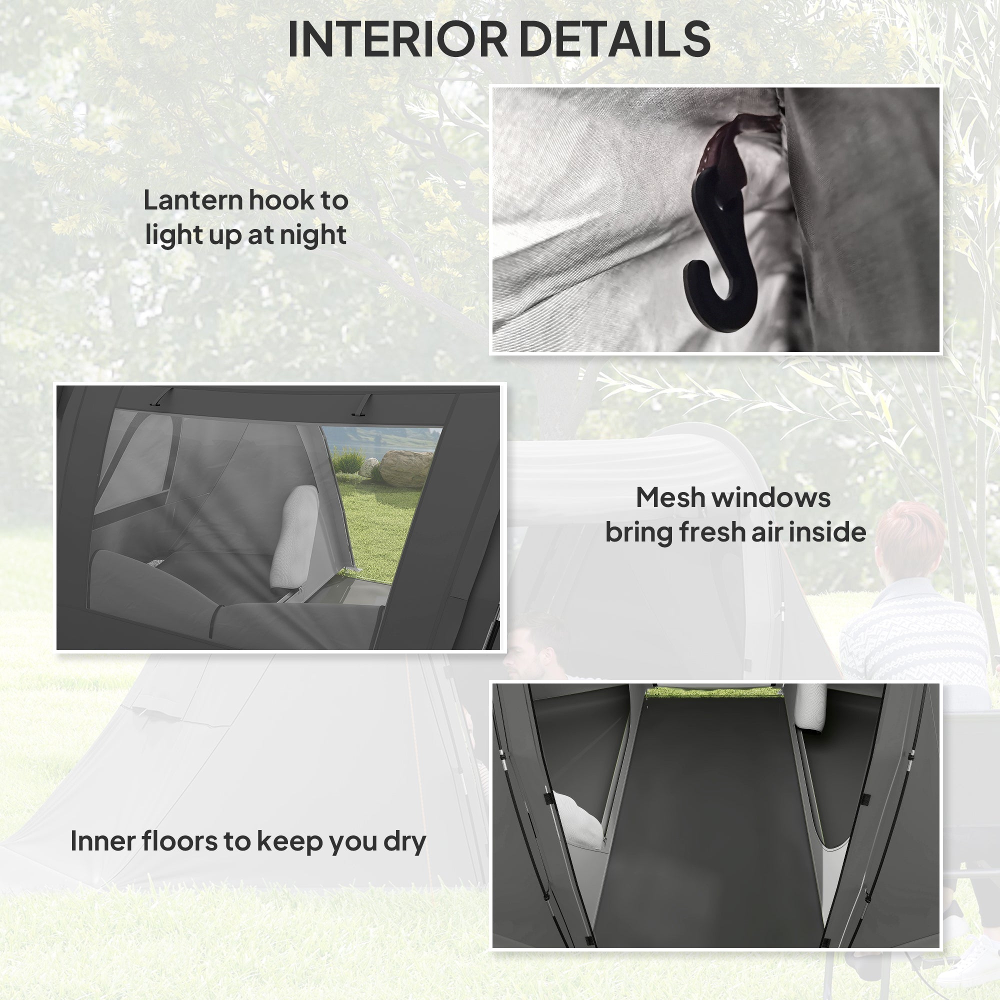Outsunny 3 Man Camping Tent with Living Area and 2 Bedrooms, 3000mm Waterproof Family Tent with Sewn-in Groundsheet, Portable with Bag for Hiking, Festival, Backpacking, Drak Grey 