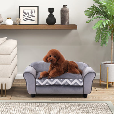 PawHut Dog Sofa Bed for XS-Sized Dogs, Cat Sofa with Soft Cushion, Pet Chair Lounge with Washable Cover, Removable Legs, Wooden Frame - Grey 