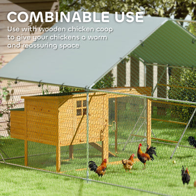PawHut Walk in Chicken Run w/ Cover, Feeding Door, Hanging Feeder, Perch, for 12-18 Poultry 