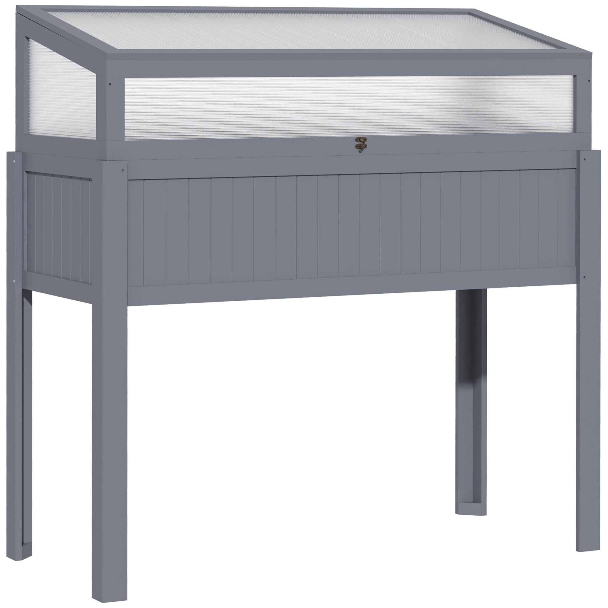 Outsunny Raised Garden Bed 2-IN-1 Wood Cold Frame Greenhouse with Elevated Garden Box, Openable Top for Flowers, Vegetables, Plants, Grey 