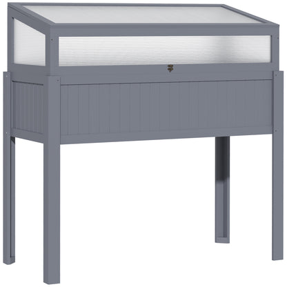 Outsunny Raised Garden Bed 2-IN-1 Wood Cold Frame Greenhouse with Elevated Garden Box, Openable Top for Flowers, Vegetables, Plants, Grey 