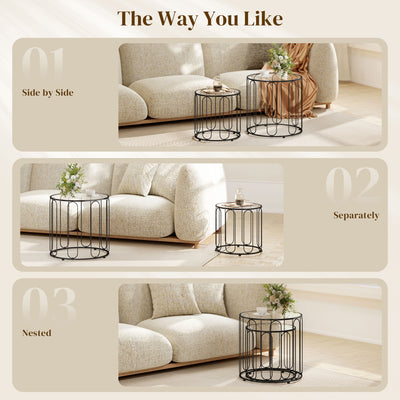HOMCOM Elliptical Cut-Out Nesting Tables - Black 