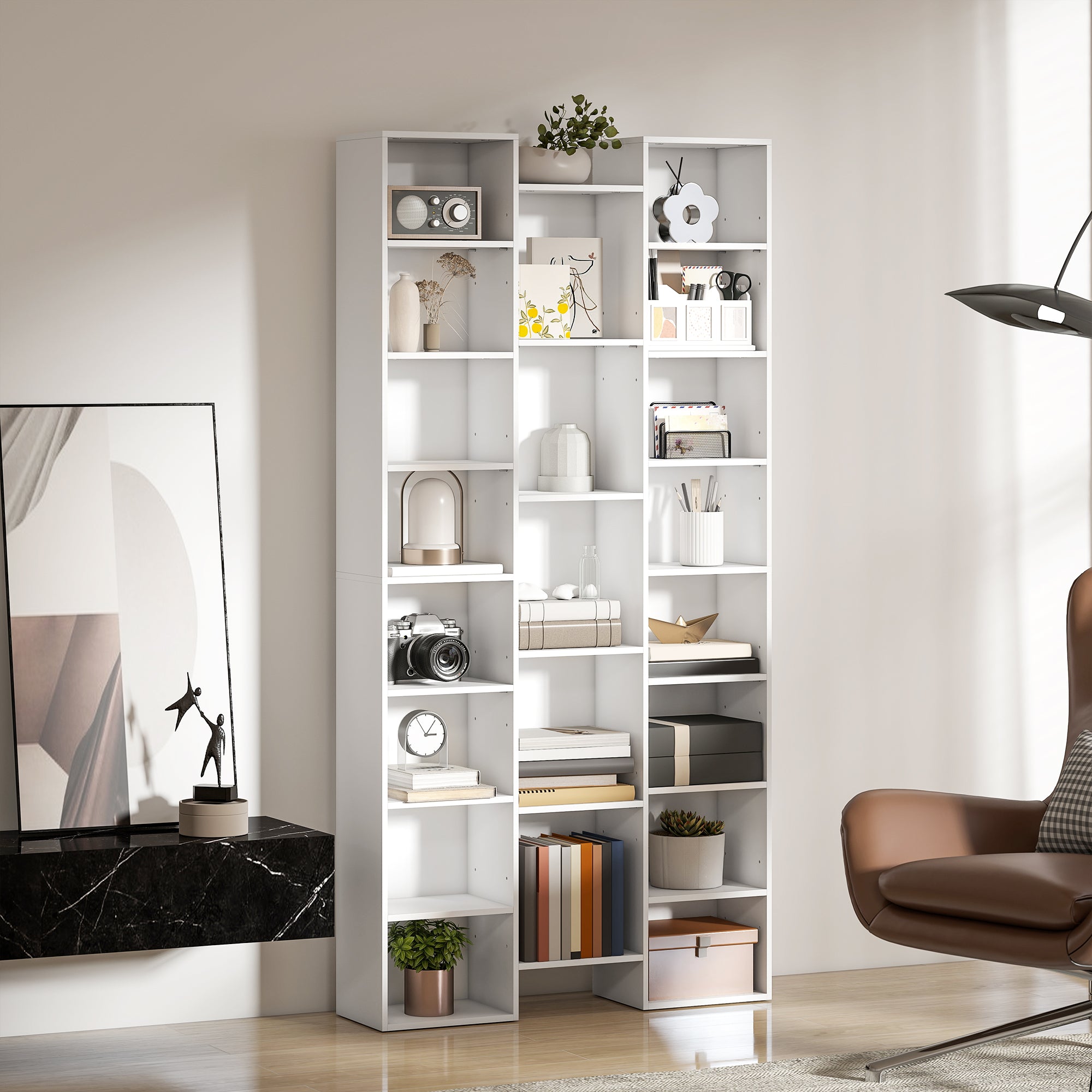 HOMCOM 21-Compartment Bookshelf - White 