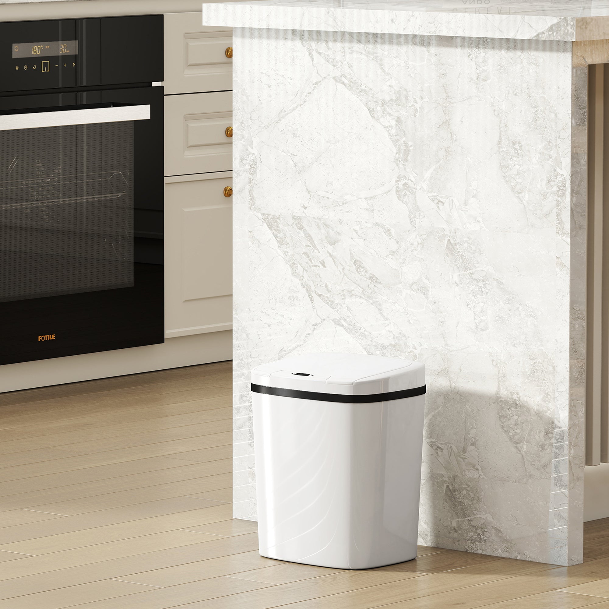 HOMCOM 15L Sensor Bin, Automatic Touchless Kitchen Bin, Easy Clean, Battery Operated for Home Office, Bedroom, Bathroom, White 