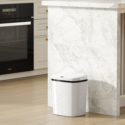 HOMCOM 15L Sensor Bin, Automatic Touchless Kitchen Bin, Easy Clean, Battery Operated for Home Office, Bedroom, Bathroom, White 