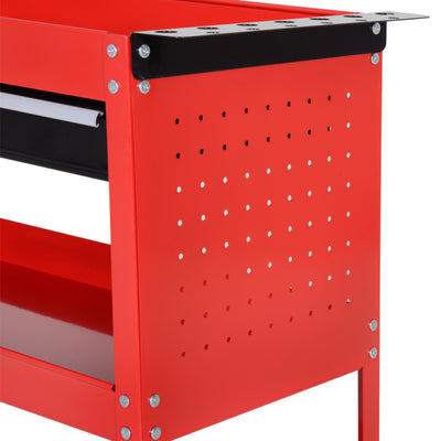 DURHAND 3-Tier Tool Trolley Cart Storage Shelf Roller Cabinet DIY Box Garage Workshop with Drawer Red 