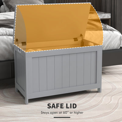 HOMCOM Storage Chest, Modern Storage Trunk with 2 Safety Hinges and Cut-out Handles, Wooden Toy Box for Living Room, Entryway, 76 x 40 x 48 cm, Grey 