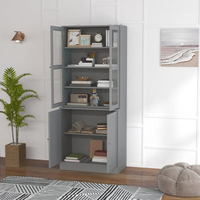 HOMCOM Double Storage Display Cabinet - Grey 