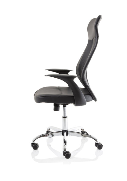 Baye High Mesh Back Task Operator Black Leather Office Chair with Arms