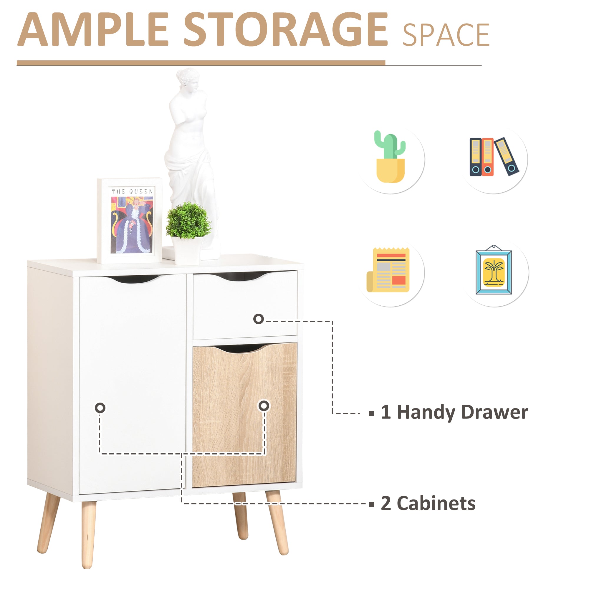 HOMCOM Sideboard Floor Cabinet Storage Cupboard with Drawer for Bedroom, Living Room, Entryway, Brown 