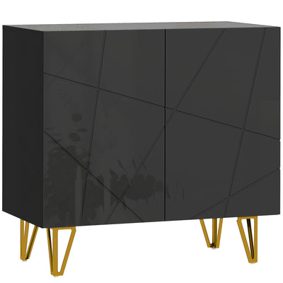 HOMCOM Modern Luxe High Gloss Sideboard, with Hairpin Legs - Black 
