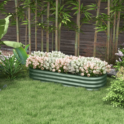 Outsunny Galvanised Raised Garden Bed, Metal Planter Box with Safety Edging, for Flowers, Herbs, Succulents, Green 