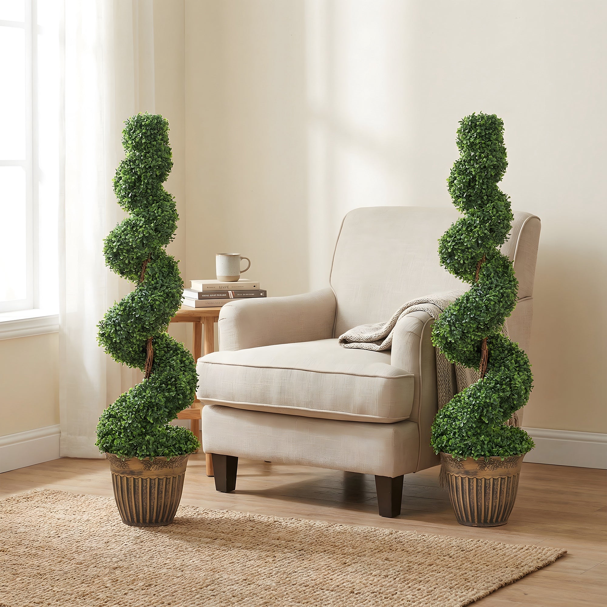 HOMCOM Set of 2 Artificial Plants, Topiary Spiral Boxwood Trees with Pot, for Home Indoor Outdoor Decor, 120cm 