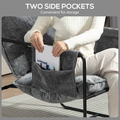 HOMCOM Minimal Padded Accent Chair, with Pockets - Grey 