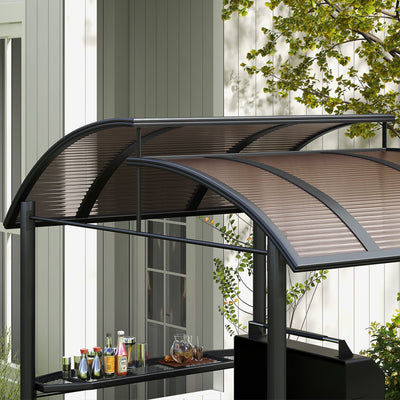 Outsunny 2.4 x 1.5m Outdoor Grill Gazebo with Side Shelves, PC Board Roof, Dark Grey 