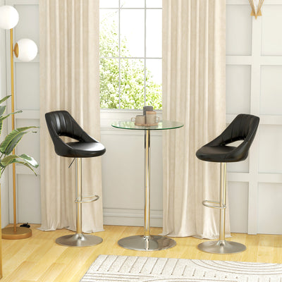 HOMCOM High Top Bar Table, Round Kitchen Table with Tempered Glass Top and Steel Base, Bistro Table for 2 People, Clear 