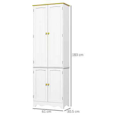 HOMCOM Freestanding 4-Door Kitchen Cupboard, Storage Cabinet Organizer with 4 Shelves, White 