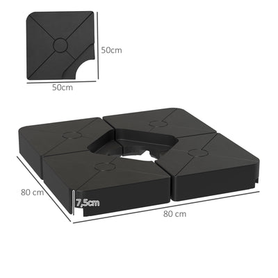 Outsunny Umbrella Weights for Cantilever Parasols, Set of 4 Heavy Duty Parasol Base Weights, 64kg Sand or 55kg Water Filled, Black 