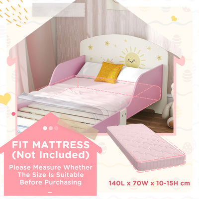 AIYAPLAY Toddler Bed with Storage, Guardrails, Sun Design, for Ages 3-8 Years, Fits 140 x 70cm Mattress, 