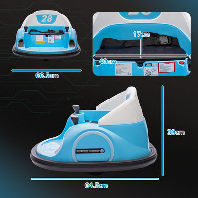 AIYAPLAY 360\'c2\'b0 Rotation Kids Bumper Car, 12V Waltz Car with Remote Control, Dual Joystick, Music, Lights, Light Blue 