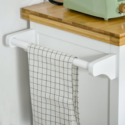 HOMCOM Kitchen Cart Storage Trolley Wooden Cabinet with Drawer Cupboard Towel Rail White 