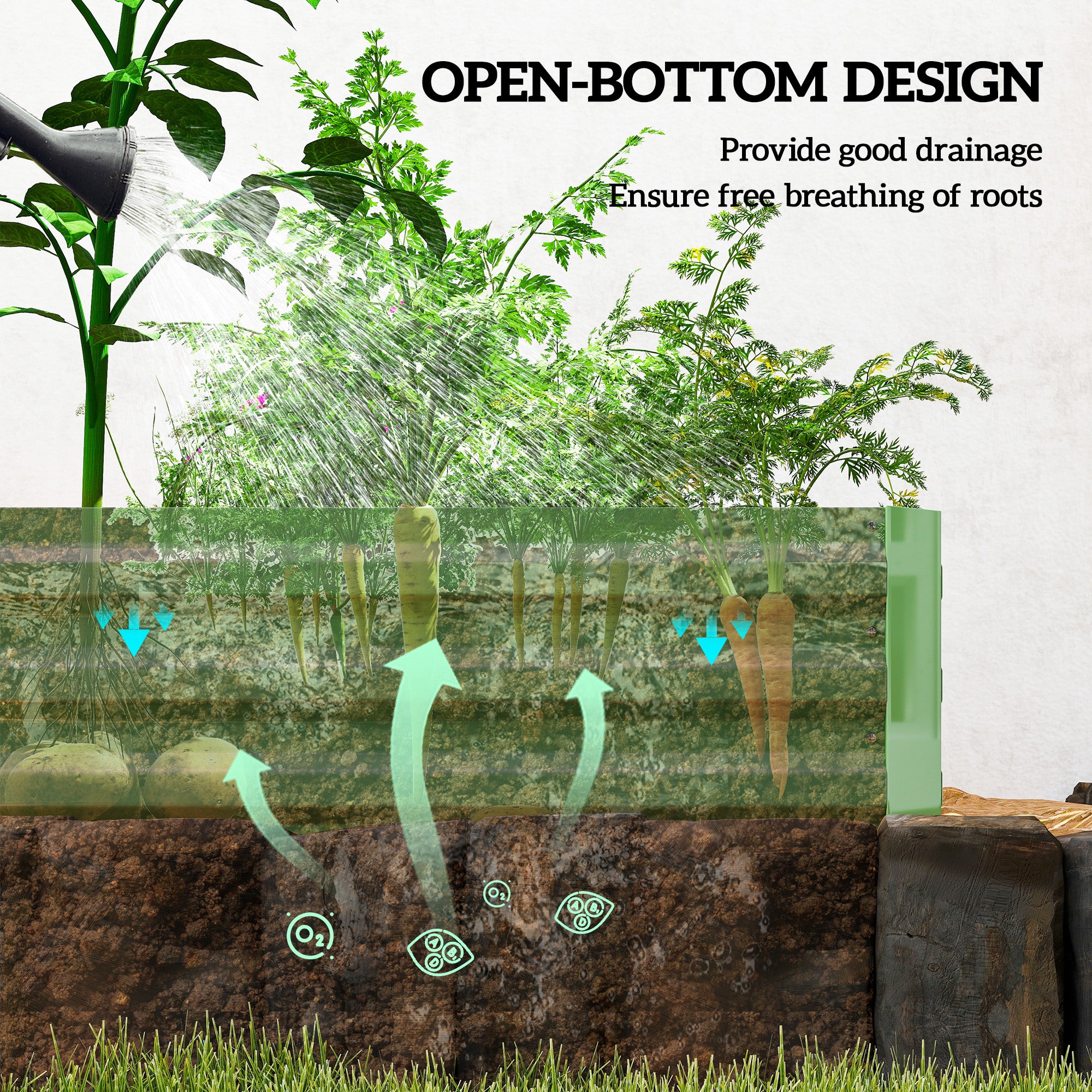 Outsunny Metal Raised Garden Bed Planter Box Outdoor Planters for Growing Flowers, Herbs, Green, Light Green 