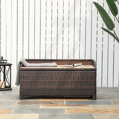 Outsunny 130 L Rattan Garden Storage Box, with Seat - Mixed Brown 