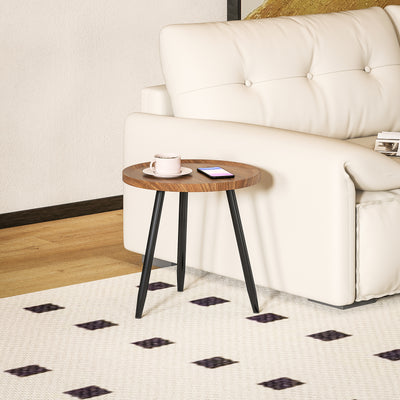 HOMCOM Modern Round Coffee Table with Steel Frame for Small Space, Sofa Beside, Living Room, Bedroom, Chestnut Wood Effect 
