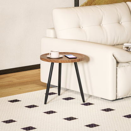 HOMCOM Modern Round Coffee Table with Steel Frame for Small Space, Sofa Beside, Living Room, Bedroom, Chestnut Wood Effect