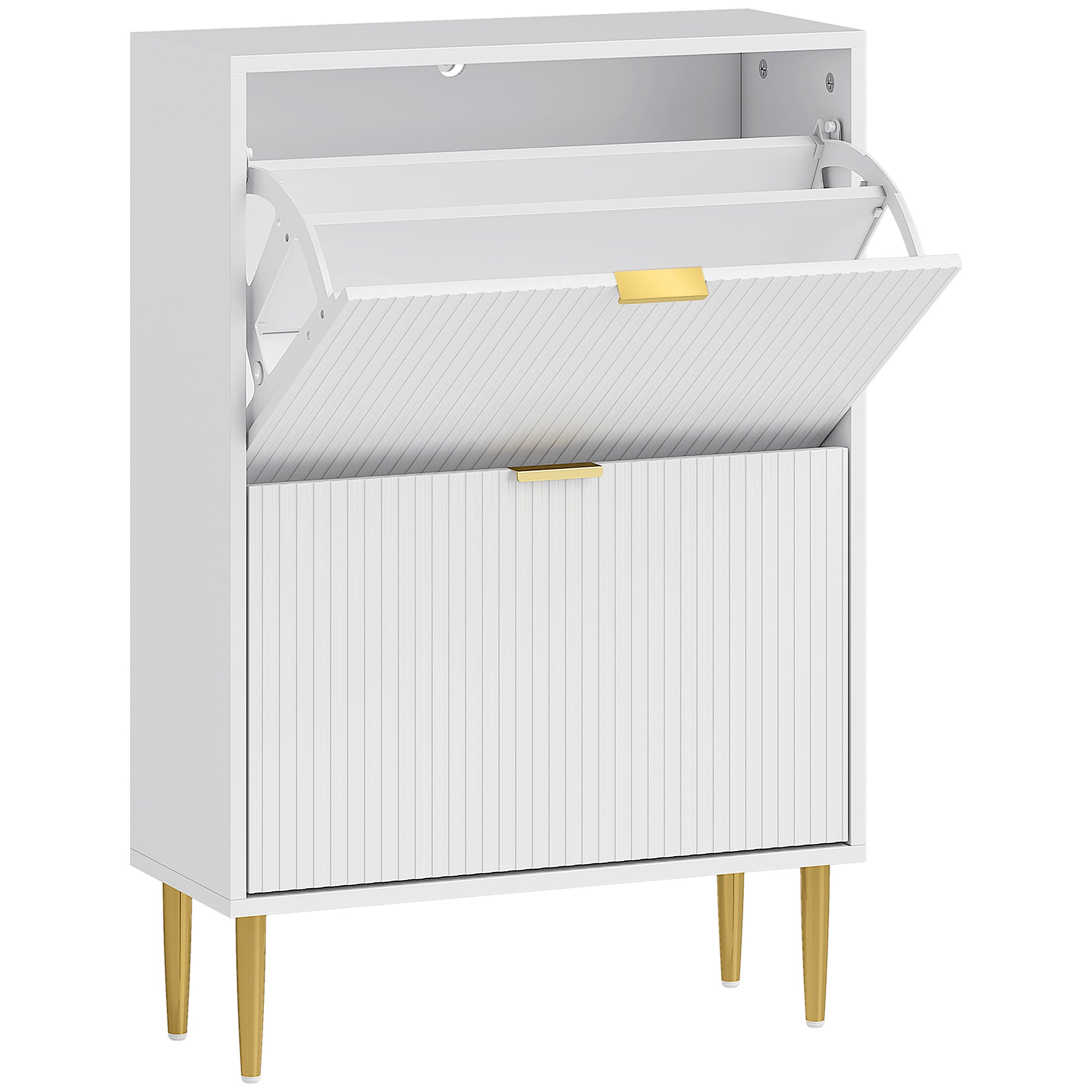 HOMCOM Narrow Shoe Cabinet with 2 Flip Drawers - White