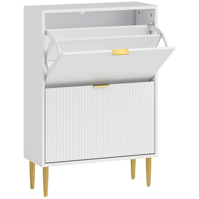 HOMCOM Narrow Shoe Cabinet with 2 Flip Drawers - White 