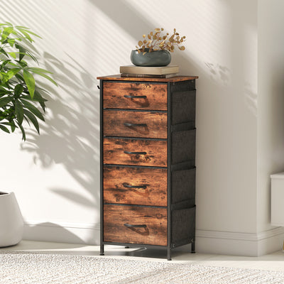 HOMCOM Chest of Five Fabric Drawers - Rustic Brown 