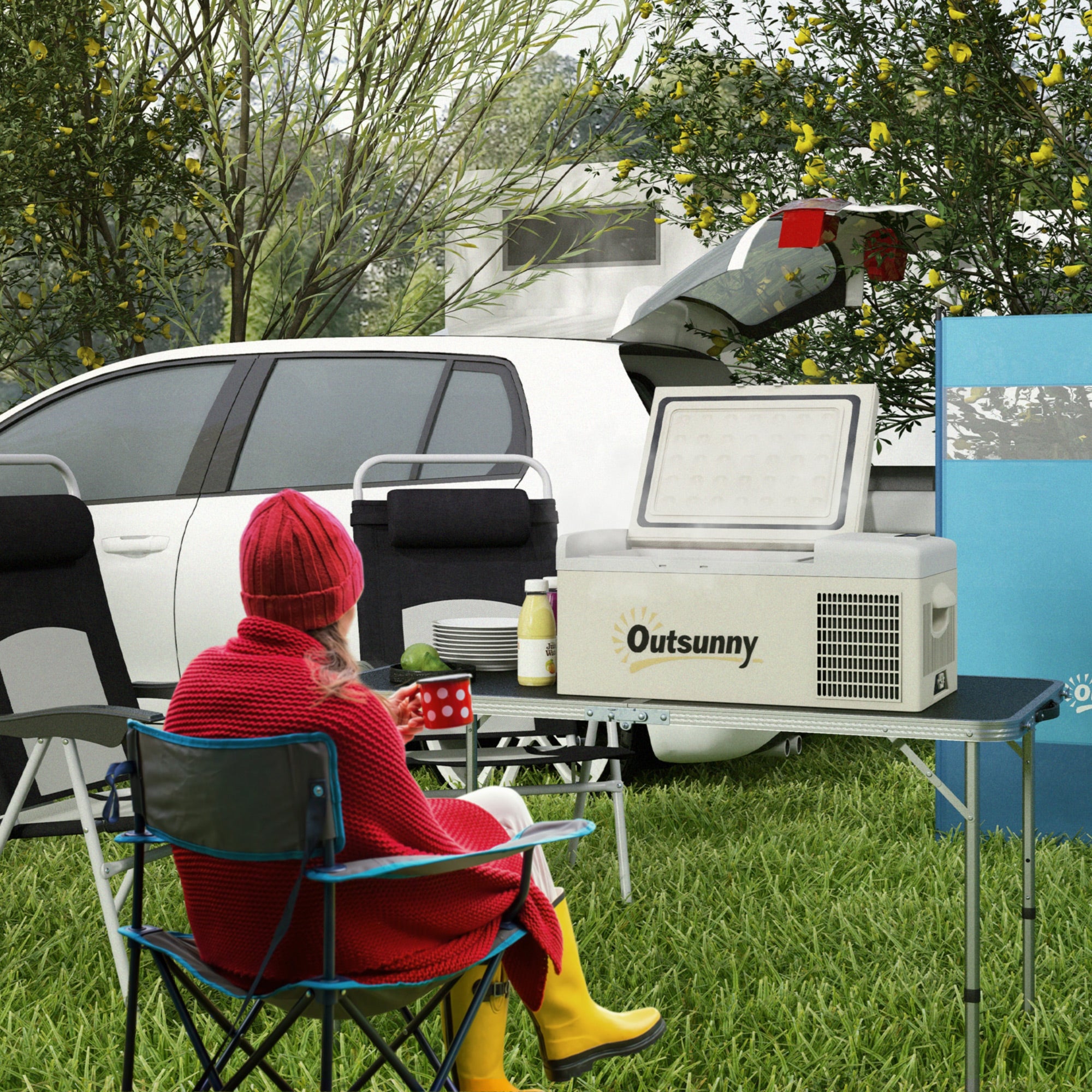 Outsunny 16L Portable Car Fridge, -20\'e2\'84\'83 to 10\'e2\'84\'83 Adjustable Temperature - Khaki/Grey