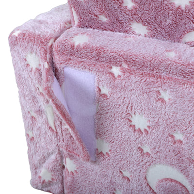 AIYAPLAY 2 in 1 Kids Folding Bed Armchair with Glow in The Dark Cosmic Design, Washable Cushion and Cover, Pink 